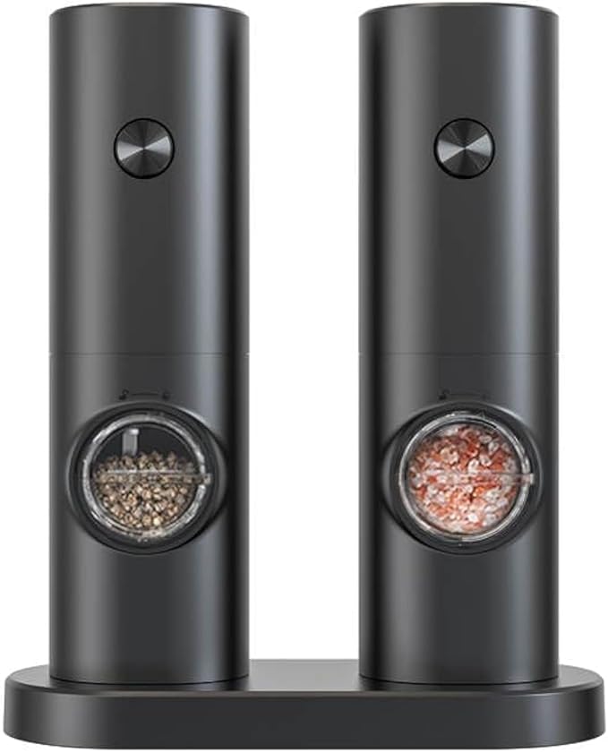 Generic Electric Salt and Pepper Grinder Set - Automatic Salt Pepper Mill Grinder with Adjustable Coarseness- Rechargeable Spice Shakers for Kitchen (Set of 2), Standard Size, Black, KYMQ-14