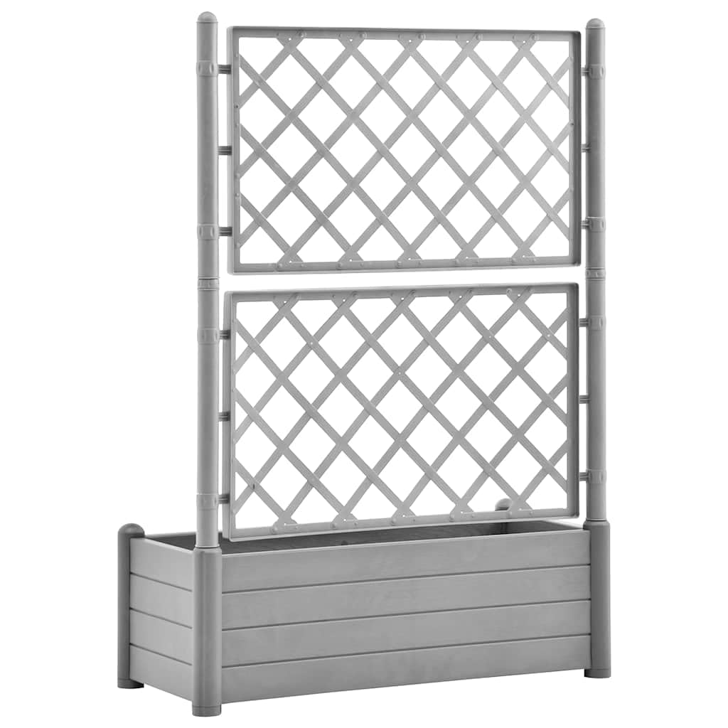 Foknhdi Large Rectangular Stone Grey Planter Box with Integrated Trellis 39.4x39.4x55.9 in UV-Resistant Polypropylene Vertical Herb Garden for Patio Balcony Outdoor and Indoor Spaces