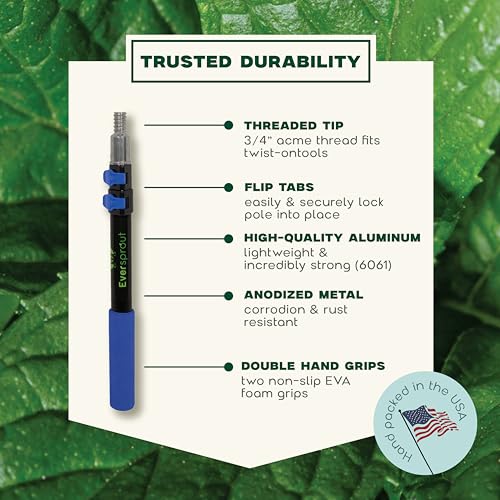 EVERSPROUT Pro Pole, 5-to-12 Foot Heavy Duty Extension Pole (3-Stage), Lightweight Anodized Aluminum, Telescoping Pole - F...