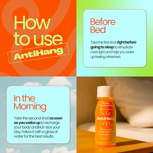 ANTIHANG Ginger Turmeric Wellness Shot - Weekend Recovery & Immunity Support - Honey Cayenne Electrolytes Lemon - Zero Sug...