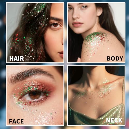 Mysense Christmas Glitter Stick for Face Hair Body and 6 Pack Joy & Merry Christmas Bracelets Set,Christmas Accessories fo...