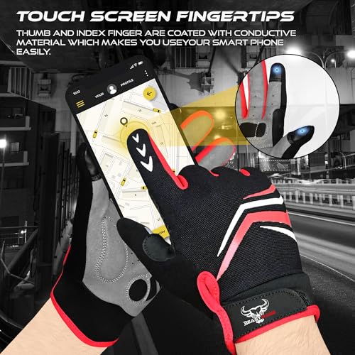 BEAST RAGE Full Finger Cycling Gloves with Padding for Men Women, Anti-Slip, Shock Absorbing, Breathable, Touchscreen Moun...