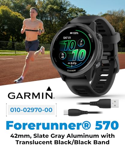 Garmin Forerunner 570 42mm Advanced GPS Running & Triathlon Smartwatch AMOLED Display Training & Recovery Features Slate G...