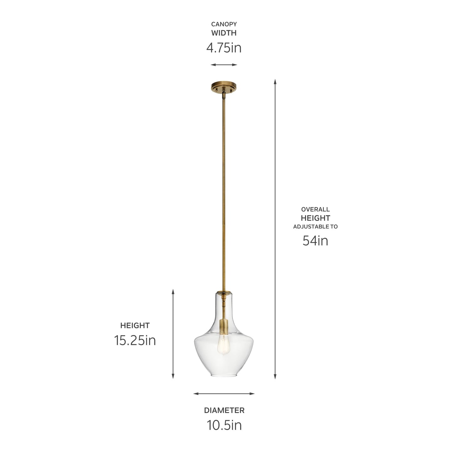 Kichler Everly 1-Light Pendant, Clear Glass, Natural Brass, 15.25in x 10.5in, Model 42456NBR