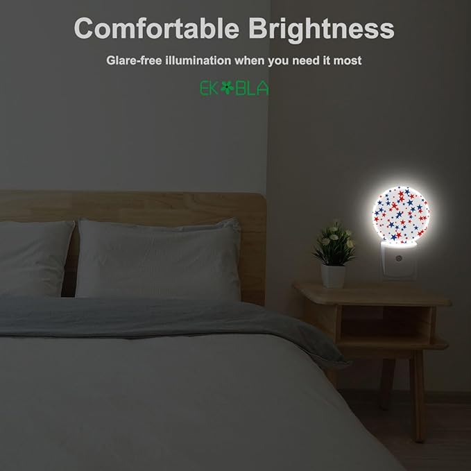 EKOBLA American Stars Patriotic Night Lights Plug into Wall Red Blue Plug-in Nightlights Dusk to Dawn Sensor LED Lighting Home Bedroom Bathroom Hallway Decor for Men Women Boys Girls