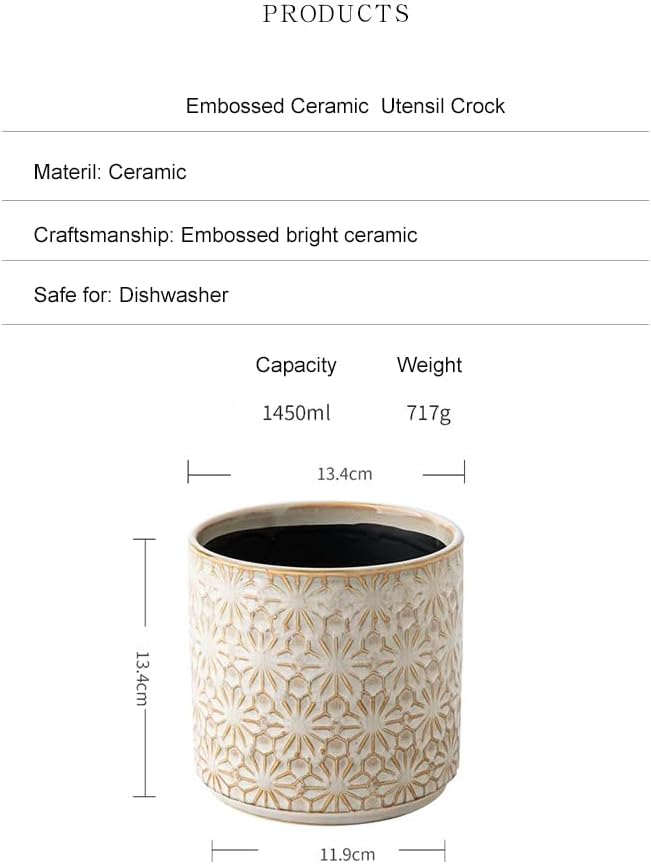 Kitchen Utensil Crock, 5.2" Ceramic Holder for Countertop, Handceafted Farmhouse Utensil Vase For Kitchen Decor Accessories, Housewarming