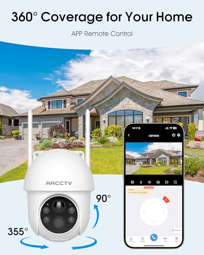 ARCCTV Solar Security Cameras Wireless Outdoor, 4MP 360° View Battery Powered Outdoor Camera, Night Vision with Spotlight,...