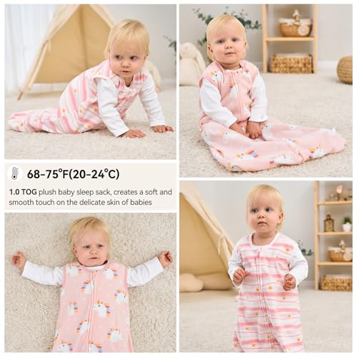 Unnivoll Fleece Baby Sleep Sack 6-12 Months 1.0 Tog Baby Wearable Blanket Microfleece Sleeping Sack with 2-Way Zipper for ...