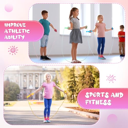 Aoriher 7.87 ft Cotton Colorful Jump Rope for Kid Toddler Bulk Adjustable Length Stripe Skipping Rope with Plastic Handle ...