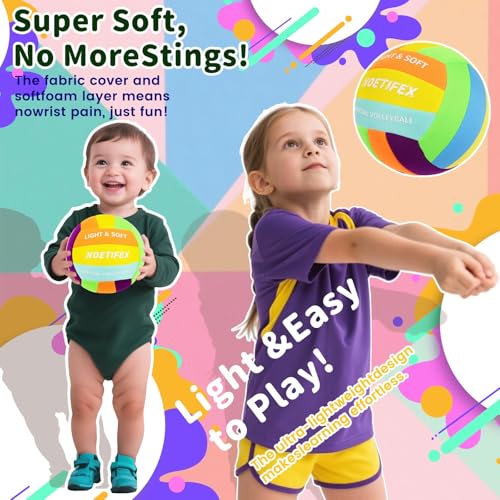 Noetifex Soft Volleyball-Super Soft Fabric Light Volleyball for Indoor Practice Safe and Quiet Kids Youth Beginners House ...
