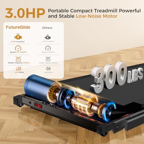 Portable Treadmill with Handle, 3.0HP Walking Pad Treadmill, Electric Compact Treadmills,Treadmills for Home Small Space w...
