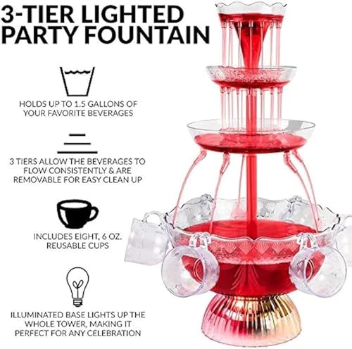 3-Tier Electric Cocktail Fountain Drink Machine with LED Base & 5 Cups – Perfect for Champagne, Wine, Beer, and Juice at W...