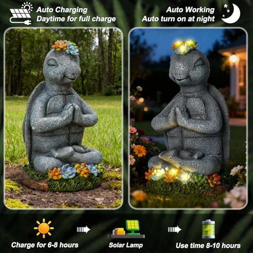 Pohabery Solar Turtle Decor Garden Turtle Figurines With Led Light Birthday Gifts For Women Turtle Outdoor Decor For Patio Yard Garden Home Decor