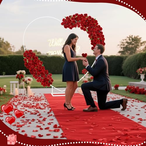 Breling 6.6ft Large Metal Heart Arch Stand and Will You Marry Me LED Neon Light Sign Backdrop for Outdoor Proposal Wedding...