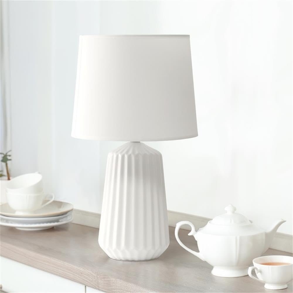 Simple Designs LT1119-OFF Ceramic Bedside Table Lamp, Off White, 9.45inL x 9.45inW x 17.4inH