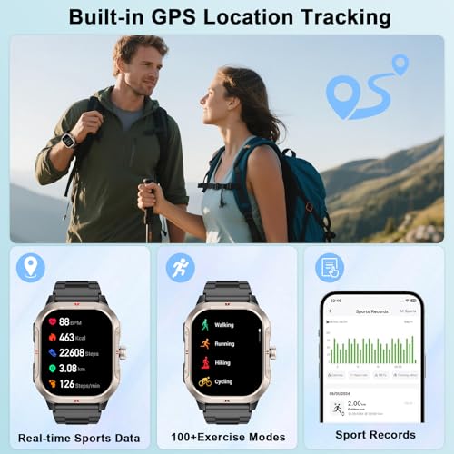 Smart Watch for Men Women GPS, Military 2.06" Fitness Tracker with Bluetooth Calling, Smartwatch Heart Rate Sleep SpO2 Ste...