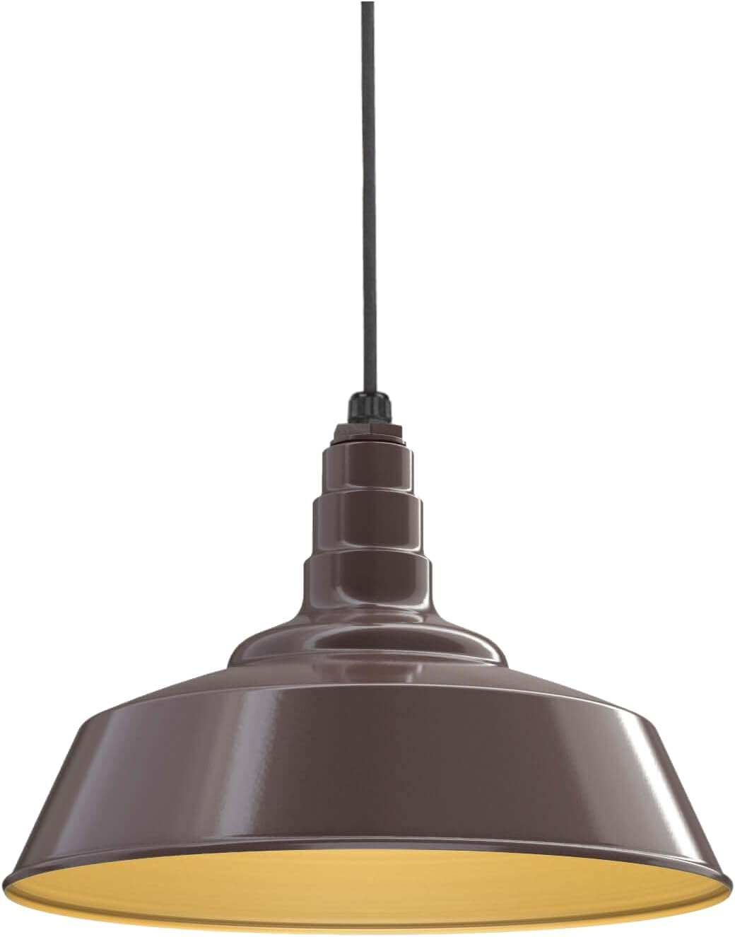 Steel Lighting Co. Manhattan Warehouse Light | Ceiling Mounted Pendant | 20 inch Dome | Black Cord | Large Steel Barn Light Made in America | Dark Bronze Exterior/Brass Interior