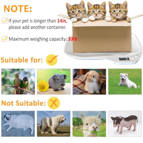 HMRCYTE Small Animal Digital Scale, Pet Scale with LCD Display, Puppy Scale, Electronic Kitchen Food Scale, (Max 33lbs),14...