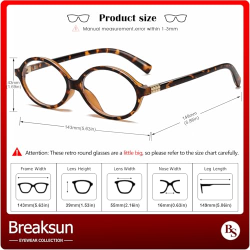 Breaksun Fashion Oval Glasses for Women Men Retro Round Tortoise Frame Blue Light Glasses Nerd Eyeglasses