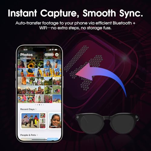 padom AI Smart Glasses with Camera 4K, 1080p HD Video Recording Glasses, 8MP Bluetooth Sunglasses for Men & Women, Al-Powe...