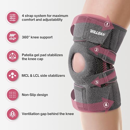 WILLDAN Knee Brace with Side Stabilizers & Patella Gel Pads for Maximum Knee Pain Support, Running, Workout and fast recov...
