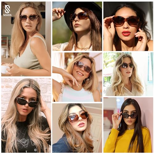 SOJOS Vintage Square Sunglasses for Women Polarized UV Protection Havana Frame SJ2111