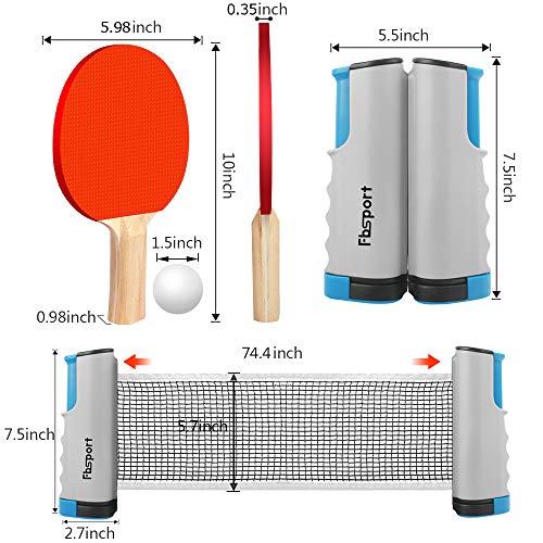 FBSPORT Ping Pong Paddle Set, Portable Table Tennis Set with Retractable Net,Rackets,Balls and Carry Bag for Indoor/Outdoo...