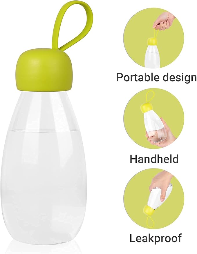 emoi BPA Free Water Bottle, 12oz/360ml Cute Water Bottle with Carrying Strap, Ideal for Kids Boys Girls Students Women Healthy Hydration-Green