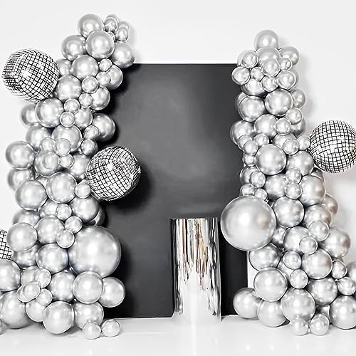 Voircoloria 110pcs Metallic Silver Balloons 12inch Chrome Silver Latex Party Balloons for Graduation, Wedding, Birthday, N...