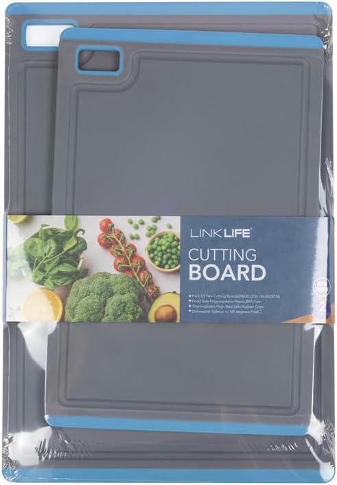 Kitchen Cutting Boards Set of 2, Clear BPA Plastic, Dishwasher Safe, Juice Slots, Anti-Knife Cutting Mats, Blue