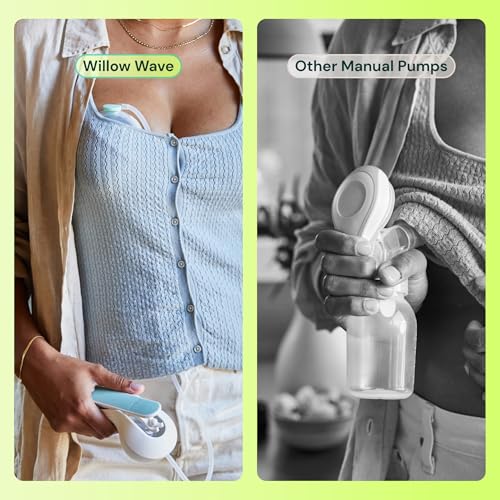 Willow Wave - Wearable Manual Breast Pump - Fits Fully in Bra - Ergonomic Handle - 24mm Soft Silicone Flange - Wearable Br...