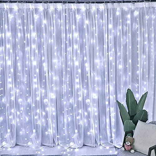 Dazzle Bright Curtain String Lights, 300 LED 9.8ft x 9.8ft 8 Lighting Modes Fairy Lights USB Powered, Waterproof Lights fo...