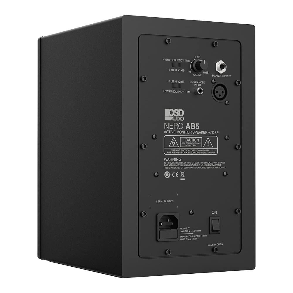 Osd Audio Nero Ab5 Powered Bookshelf Speaker | 100W Class D Amplifier | Composite Fiberglass Woofer | Ferrofluid-Cooled Soft Dom