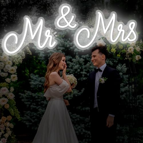 Kittmip Mr and Mrs Neon Sign for Wedding 36.81 x 10.24 Inch Neon Light LED Backdrop Wall Decor USB Wedding Reception Decor...