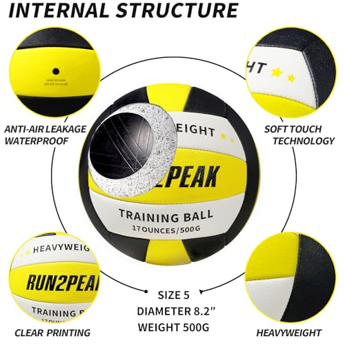 RUN2PEAK Heavy Weight Volleyball Ball Official Size 5 Setter Training Volleyballs PU Practice Volley Balls for Indoor Rebo...