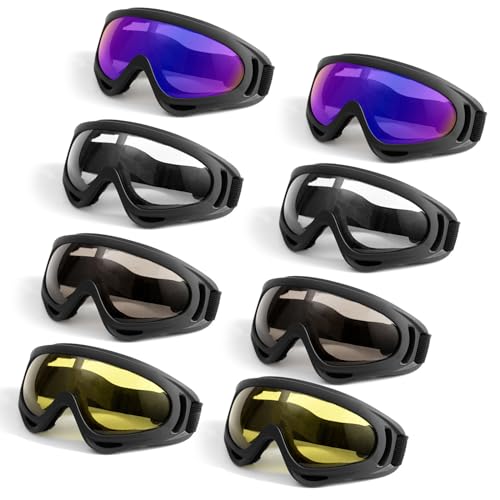Ukontagood 8 Pack Ski Goggles, Motorcycle Goggles Dirt Bike Goggle, Snowboard Goggles for Adult Men Women Youth