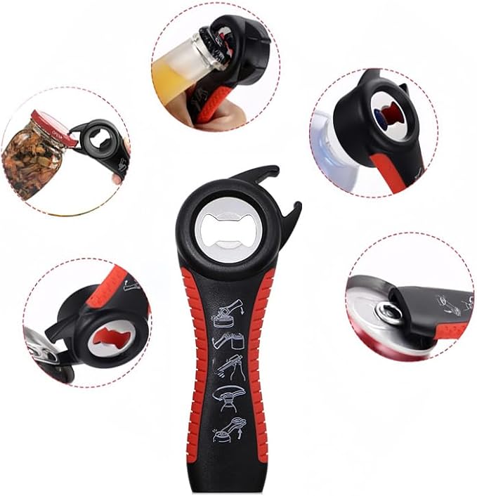 2 Pack Jar and Bottle Opener Set, 6-in-1 Multi-Function Can Opener & 4-in-1 Jar Opener, Non-Slip Grip Lid Remover for Seniors, Arthritis, Weak Hands, Kitchen Bottle Cap & Ring Pull Opener