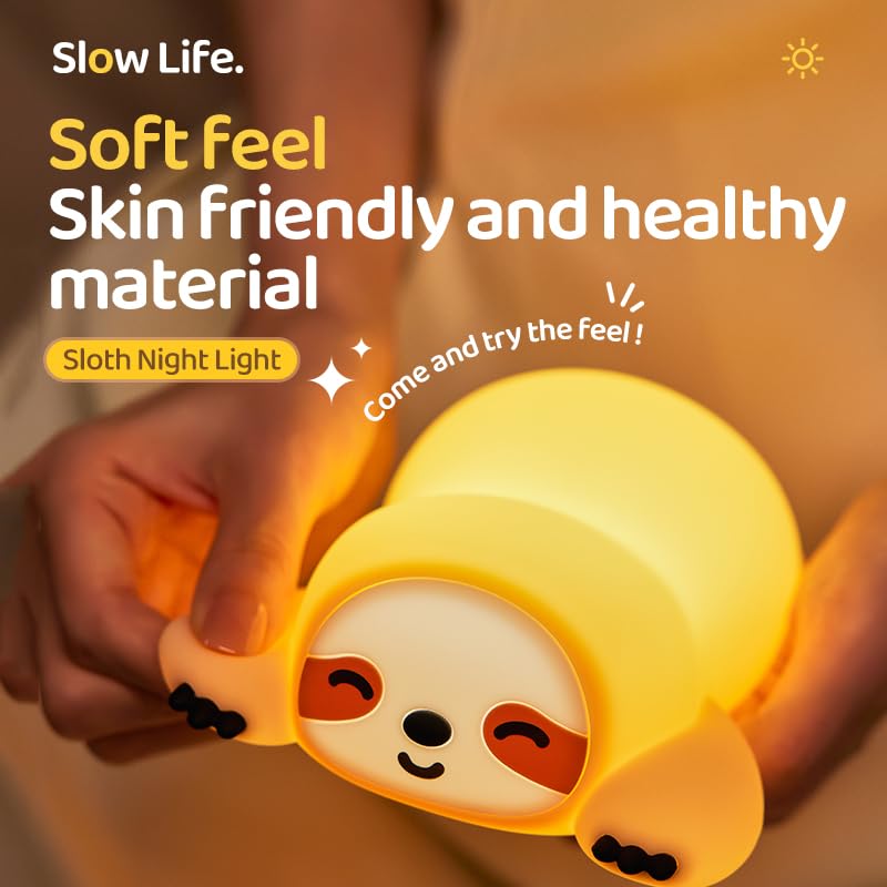 Atsui Sloth Night Light  Led Squishy Novelty Animal Lamp  Food Grade Silicone  3 Level Dimmable  Breastfeeding Nursery Nightlight For Room Decor  Funny Gifts Stuff For Boys Girls Baby Children