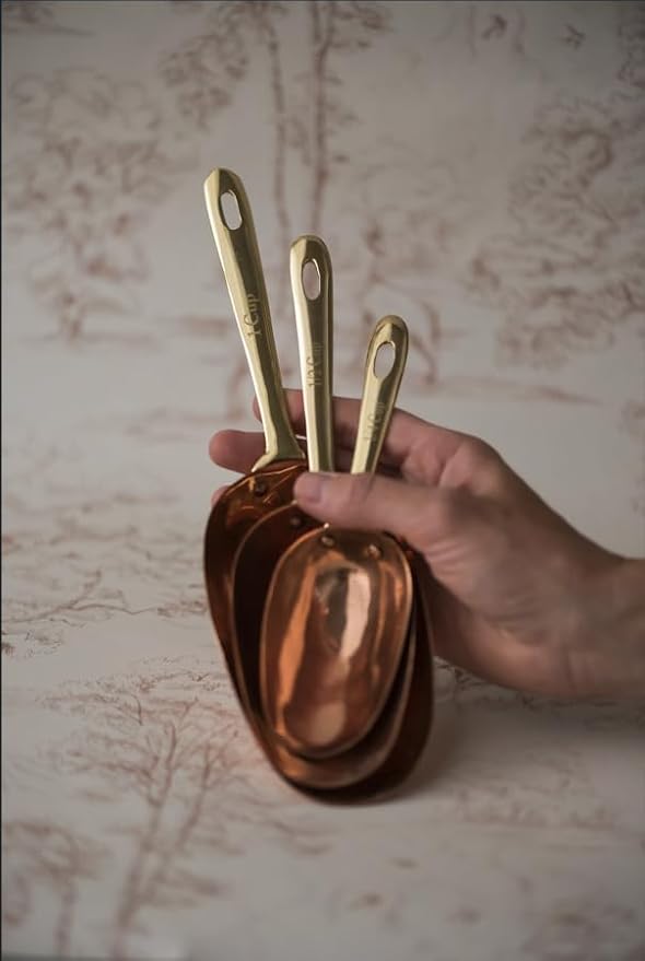 Copper Measuring Scoops | Stainless Steel with Copper Plating | Set of Kitchen Measuring Cups for Coffee, Tea, Flour, Sugar, Spices | Rust-Resistant, Decorative Farmhouse Kitchen Tools