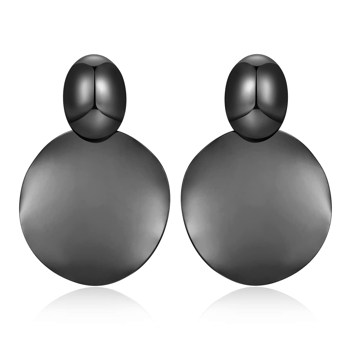 FAMARINE Black Big Disc Statement Earrings Smooth Round Hammered Dangle Earrings for Women Earrings Fashion Jewelry