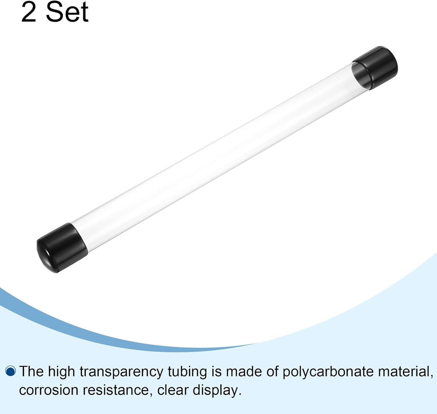 PATIKIL Clear Rigid Tube Round Plastic Tubing with Black Rubber Caps Polycarbonate Water Pipe, 305mm/ 12 Inch Length, 23mmx25mm/0.91"x0.98", 2 Set