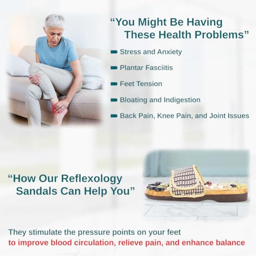 Comfecto Wooden Acupressure Sandals with Natural Stone, Therapeutic Reflexology Sandals for Foot Pain Relief Gifts for Wel...