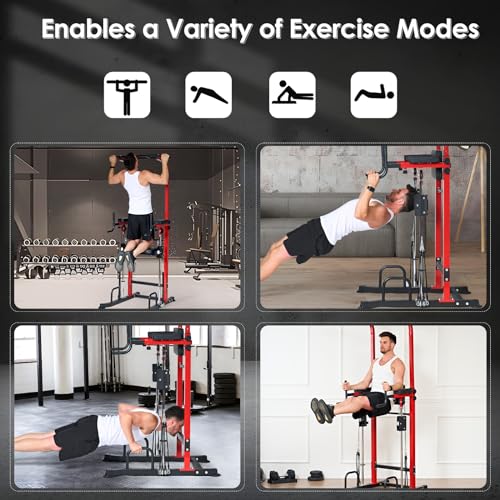 SogesPower Power Tower Dip Station Pull Up Bar for Home Gym Multi-Function Adjustable Height Strength Training Workout Equ...