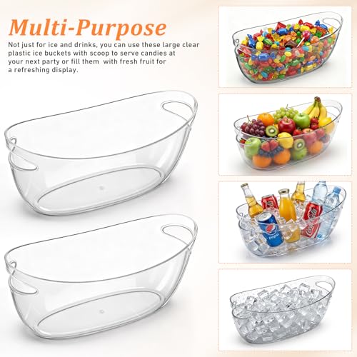 Yiyiring 4 Pcs Ice Buckets for Parties Large 5.5l Clear Beverage Tubs with Scoops, Tongs, Wine Opener, Vacuum Wine Stopper...