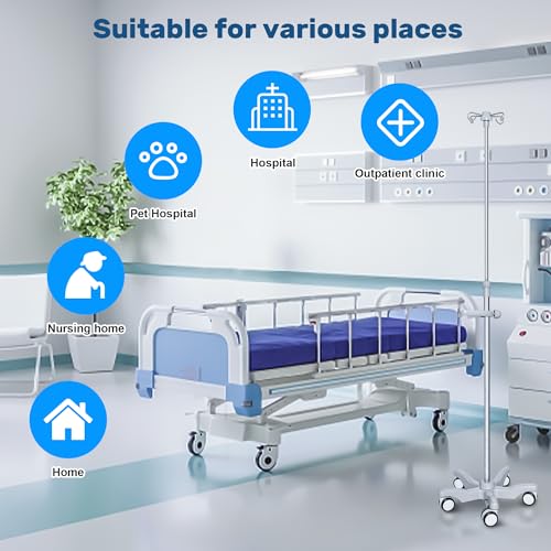 IV Pole with Wheels Medical Portable IV Stand Pole, IV Bag Stand with Removable IV Bag Holder, Adjustable Height Pole, 4 H...