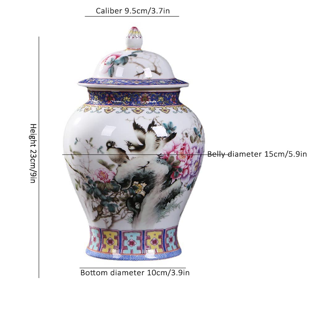 Ceramic Jar with Lid for Home Decor Traditional Chinese Flowers and Birdstemple Handcrafted Porcelain Vase
