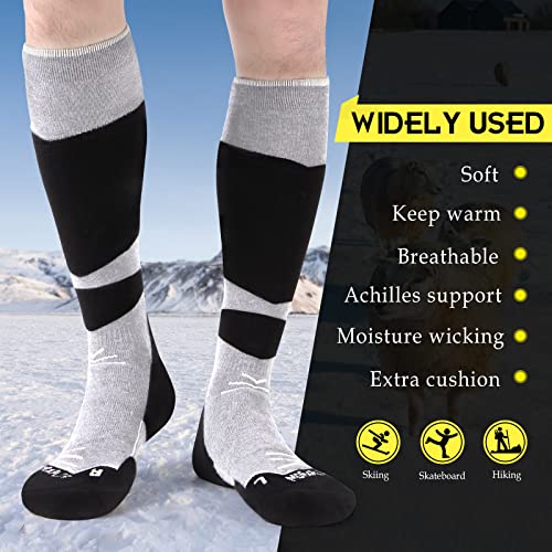MORXPLOR Merino Wool Ski Socks 2 Pairs Pack for Men&Women,Skiing and Snowboarding Knee High Warm Socks for Cold Weather