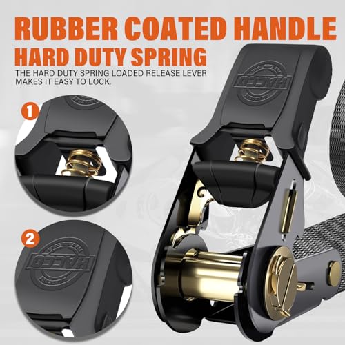 Haccoplanet Ratchet Tie Down Straps, 2340lb Break Strength, 4pc 1inch x 16FT Tie Down Strap Set with Padded Handles & Coat...