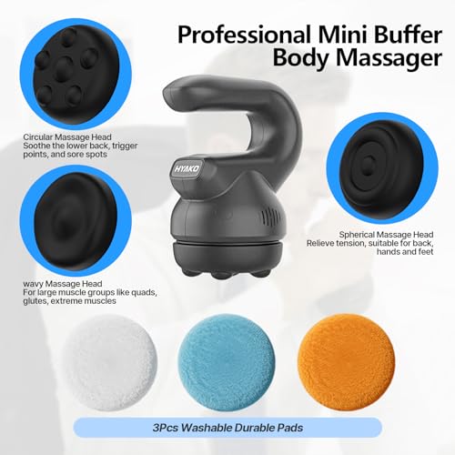 HYAKO Handheld Professional Mini Orbital Buffer Relief Massager, Adjustable Multi-Speed Vibration Deep Tissue Body Chiropr...