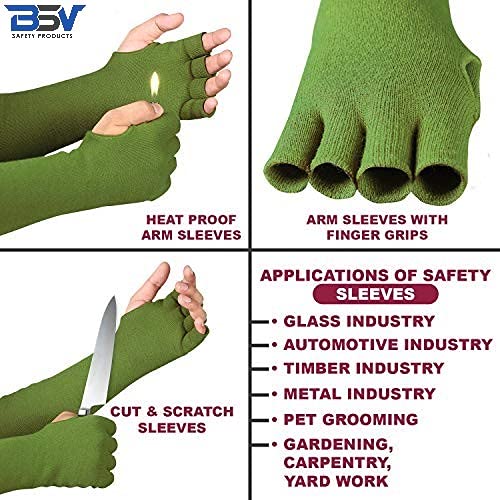 BSV Kevlar Arm Protection Sleeves with Finger Opening - Cut, Scratch, Stab, Bite and Heat Resistant - Unisex, 18 Inches, Sage Green, 1 Pair